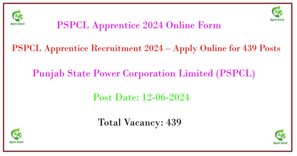 PSPCL Apprentice Recruitment 2024 – Apply Online for 439 Posts