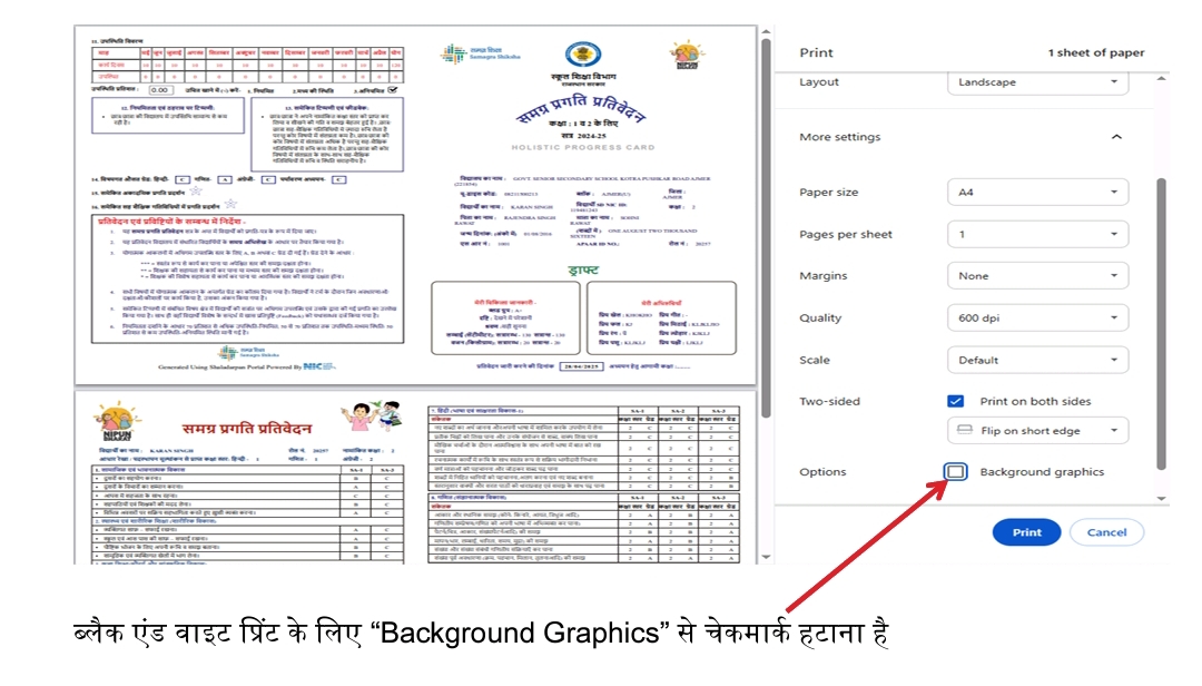 Class 1 , Class 2 Holistic Report Card Print