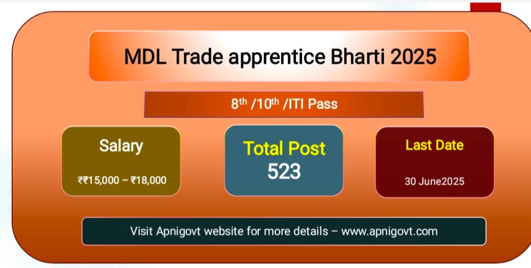 MDL Trade apprentice Bharti 2025 Posts 523 Apply Now