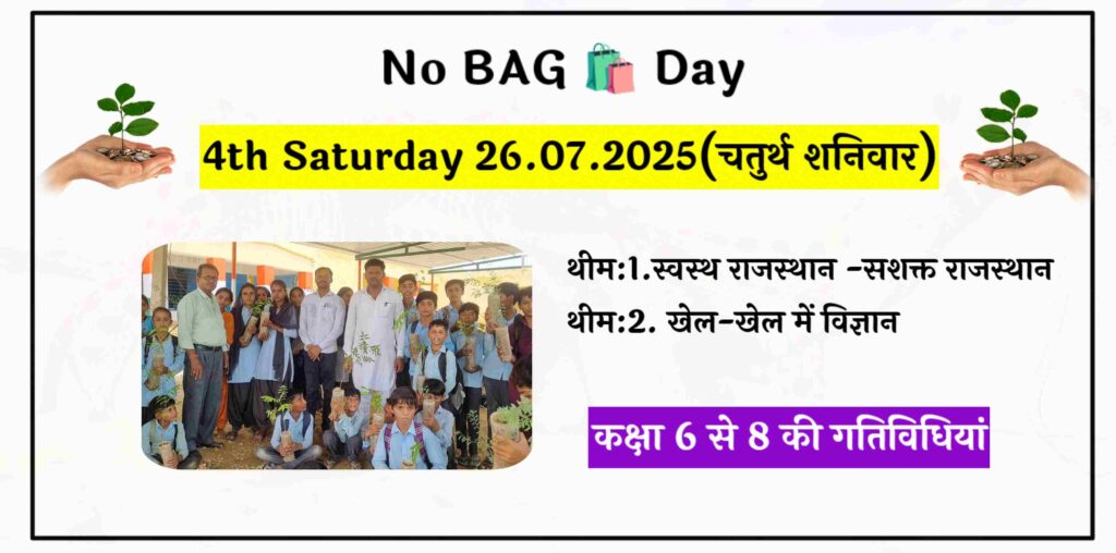 No Bag Day 26 July 2025 Class 6 to 8 Activity