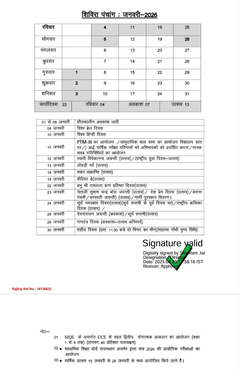 शिविरा पंचांग जनवरी 2026